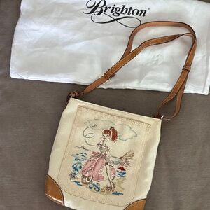 Brighton Crossbody Purse Girl with Pink Vespa Embroidered with beads NWOT